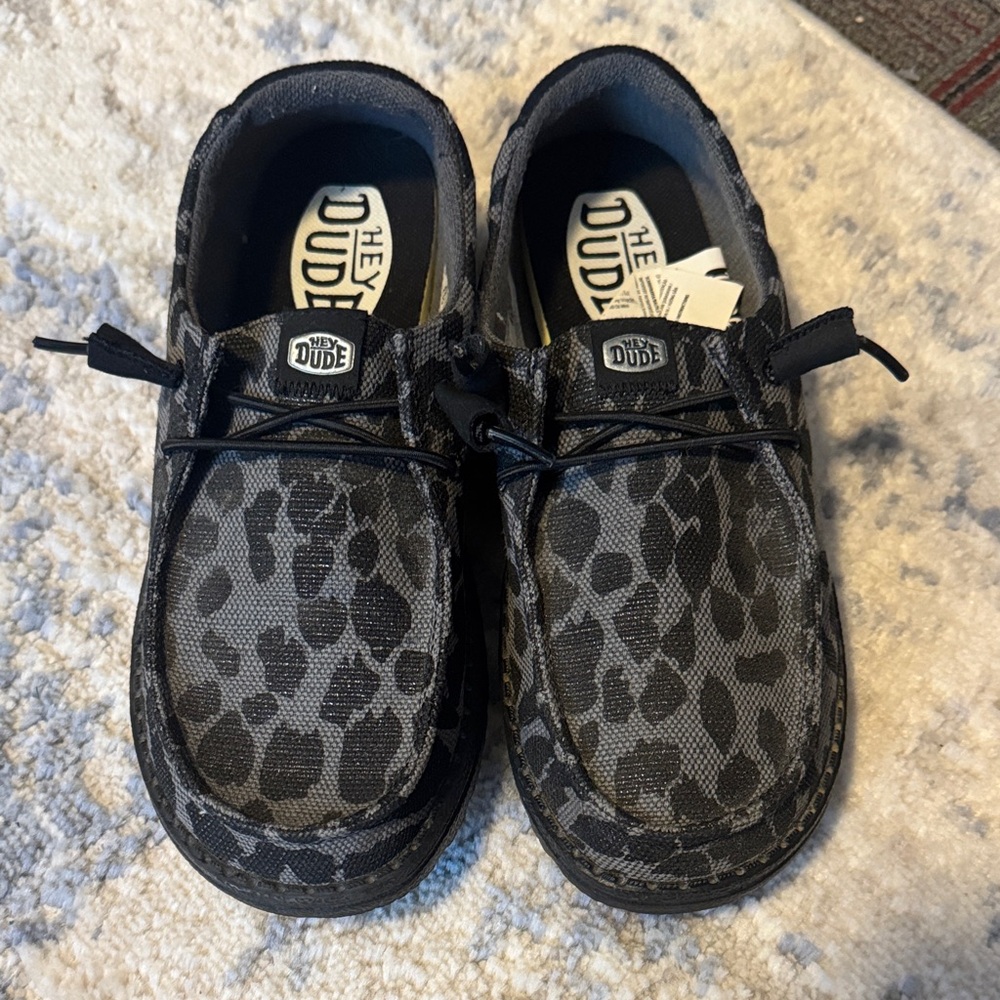 Hey Dude Women's Black Leopard Moccasins